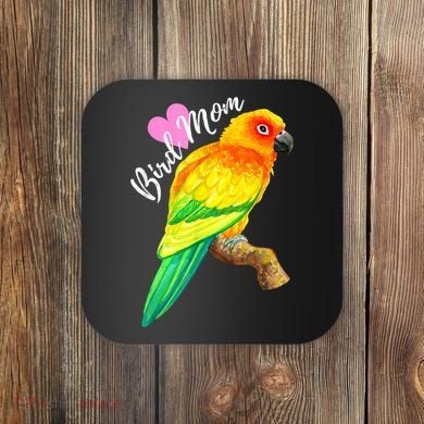 Parrot Bird Mom Sun Conure Watercolor Coaster