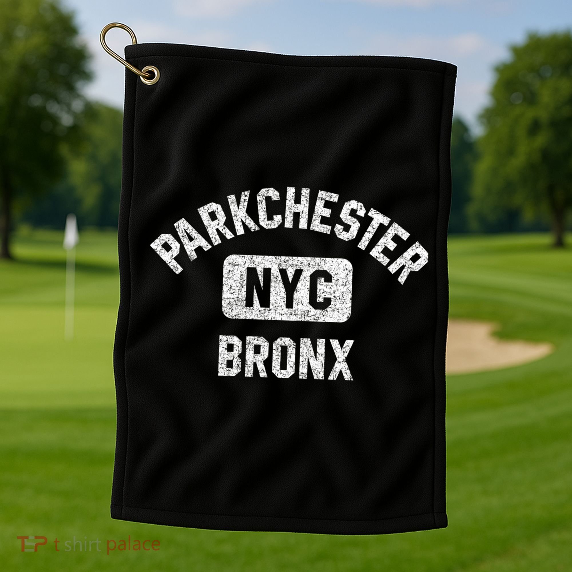 Parkchester Bronx Nyc Gym Style Distressed White Print Great Gift Golf Towel
