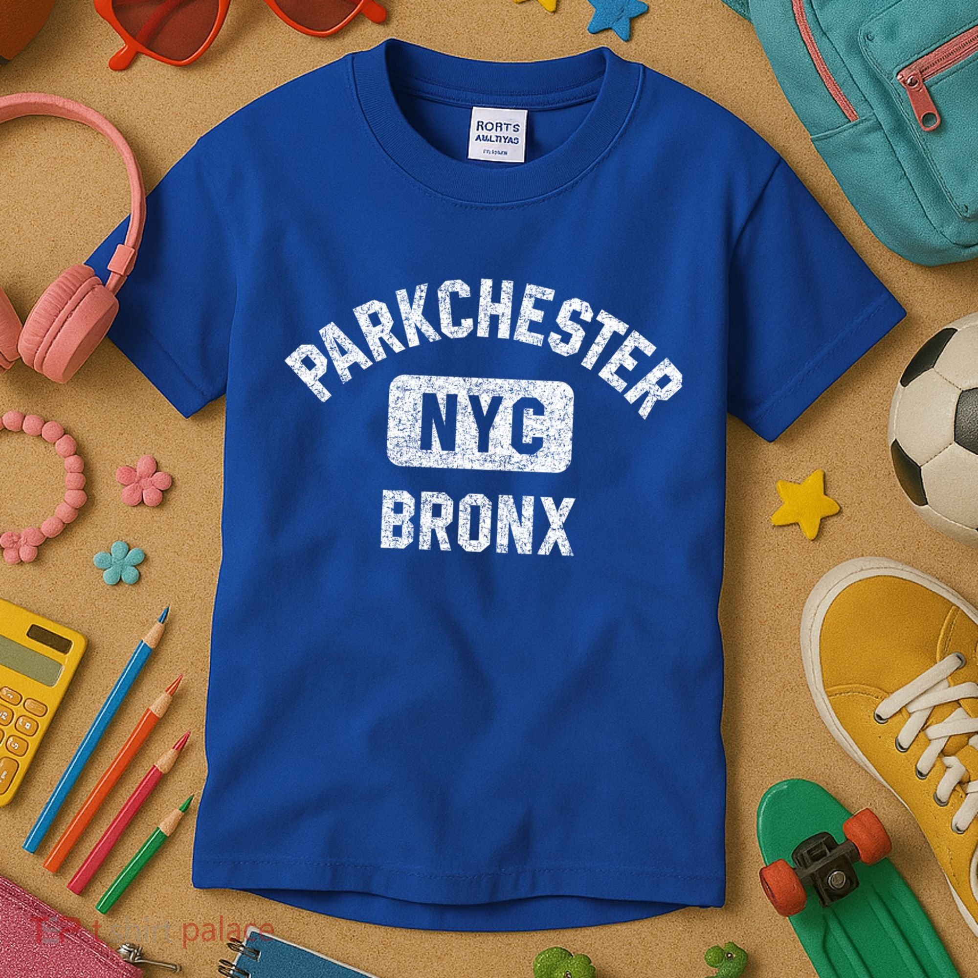 Parkchester Bronx Nyc Gym Style Distressed White Print Great Gift Kids T-Shirt