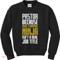Pastor Devil Stomping Ninja IsnT A Real Job Title Kids Sweatshirt thumb 0