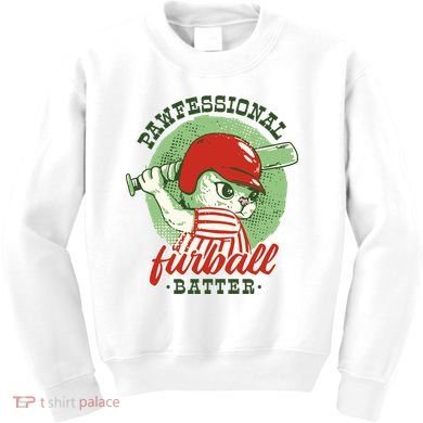 Professional Baseball Player Cat Cute Kids Sweatshirt