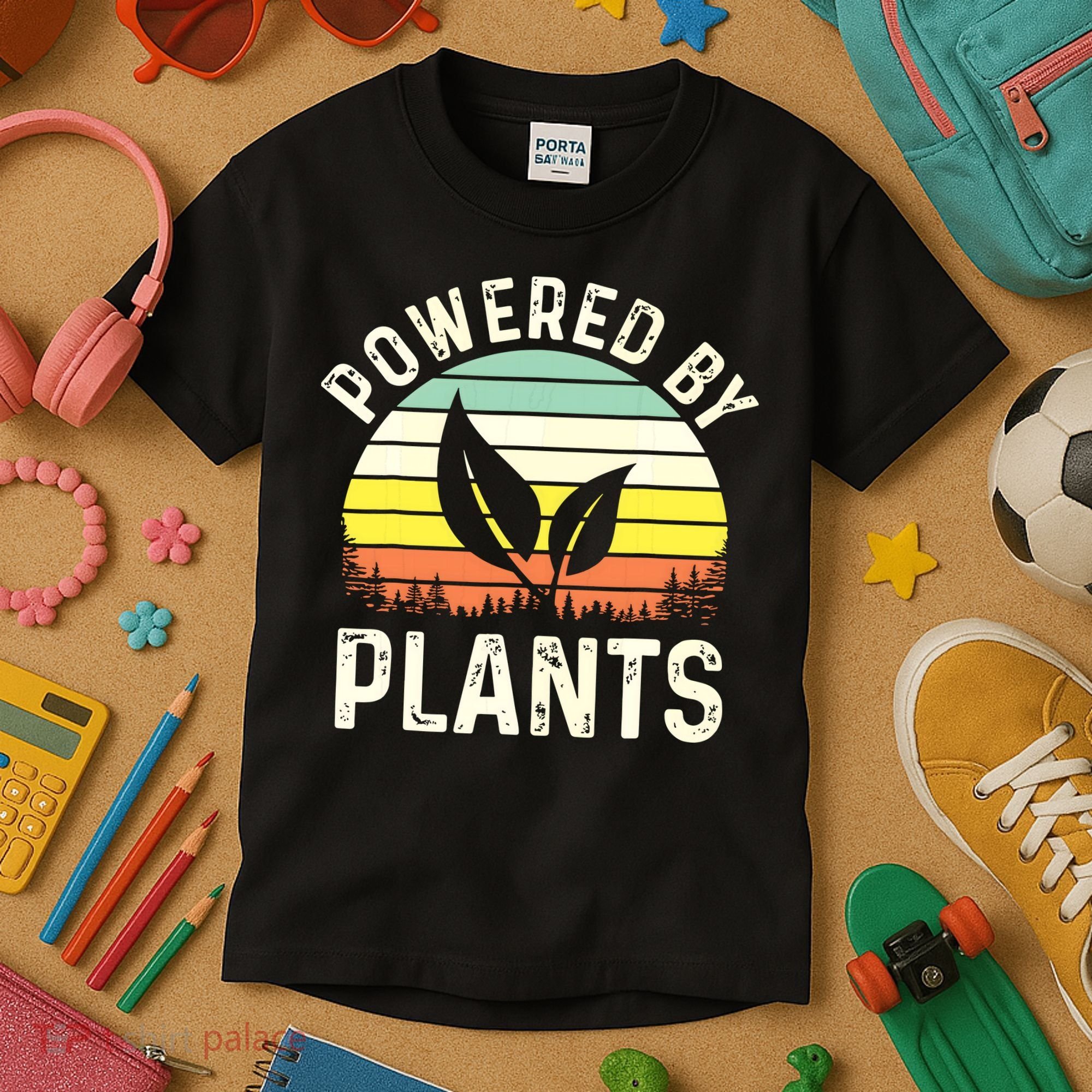 Powered By Plants Veggie Vegan Gardening Kids T-Shirt