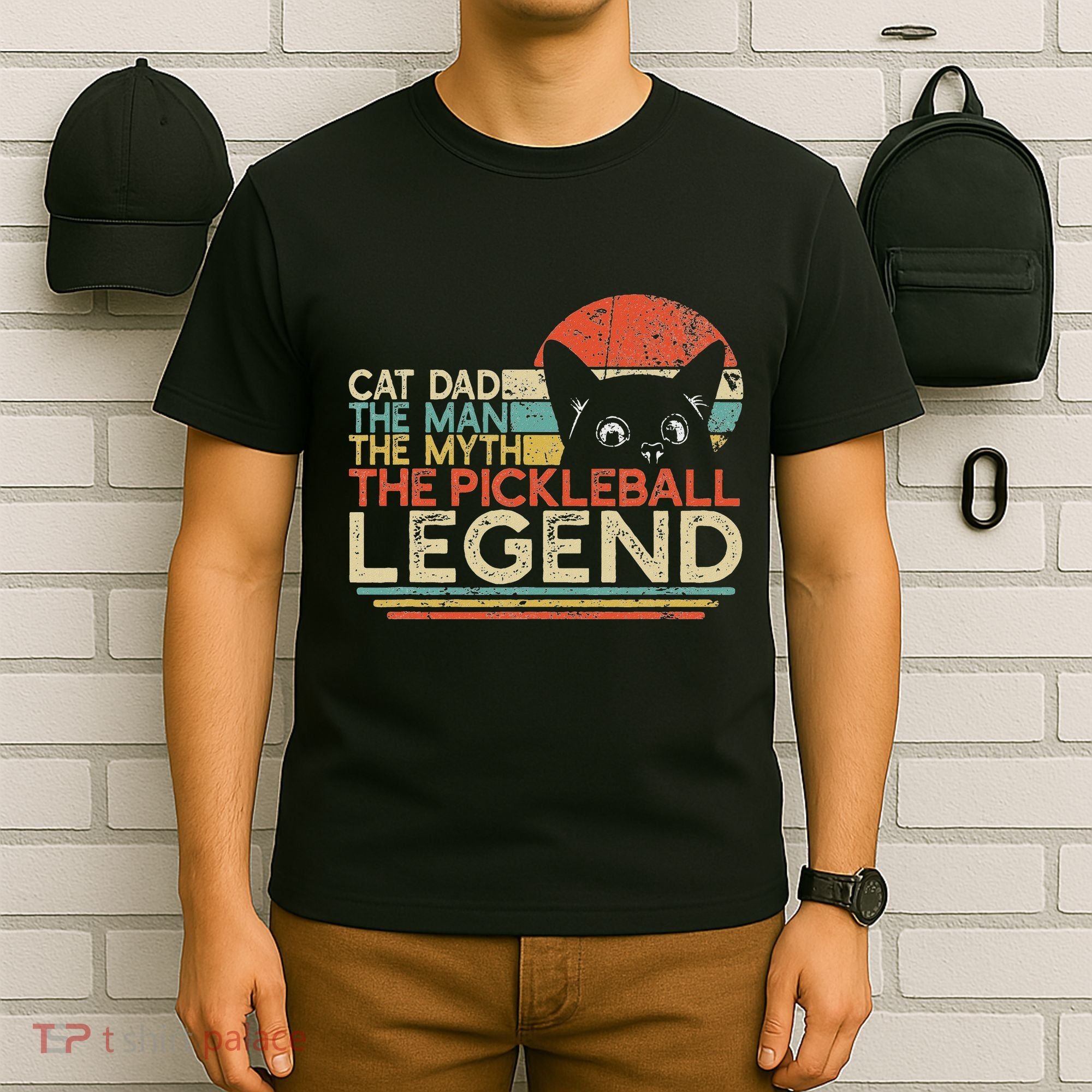 Pickle Ball Player Cat Dad Man Myth Pickleball Legend T-Shirt