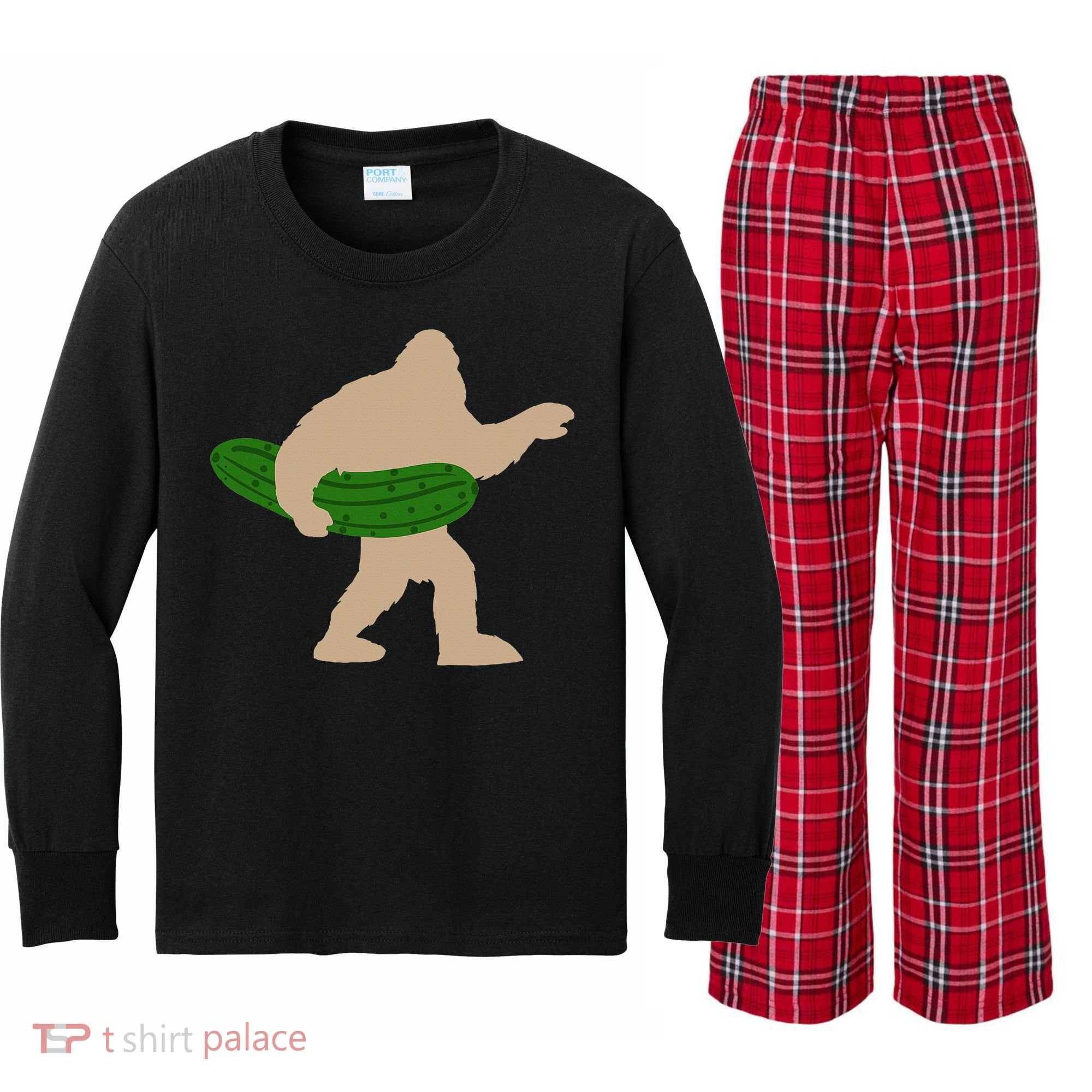 Pickle Bigfoot Pickles Vegan Pickle Kids Long Sleeve Plaid Pajama Set