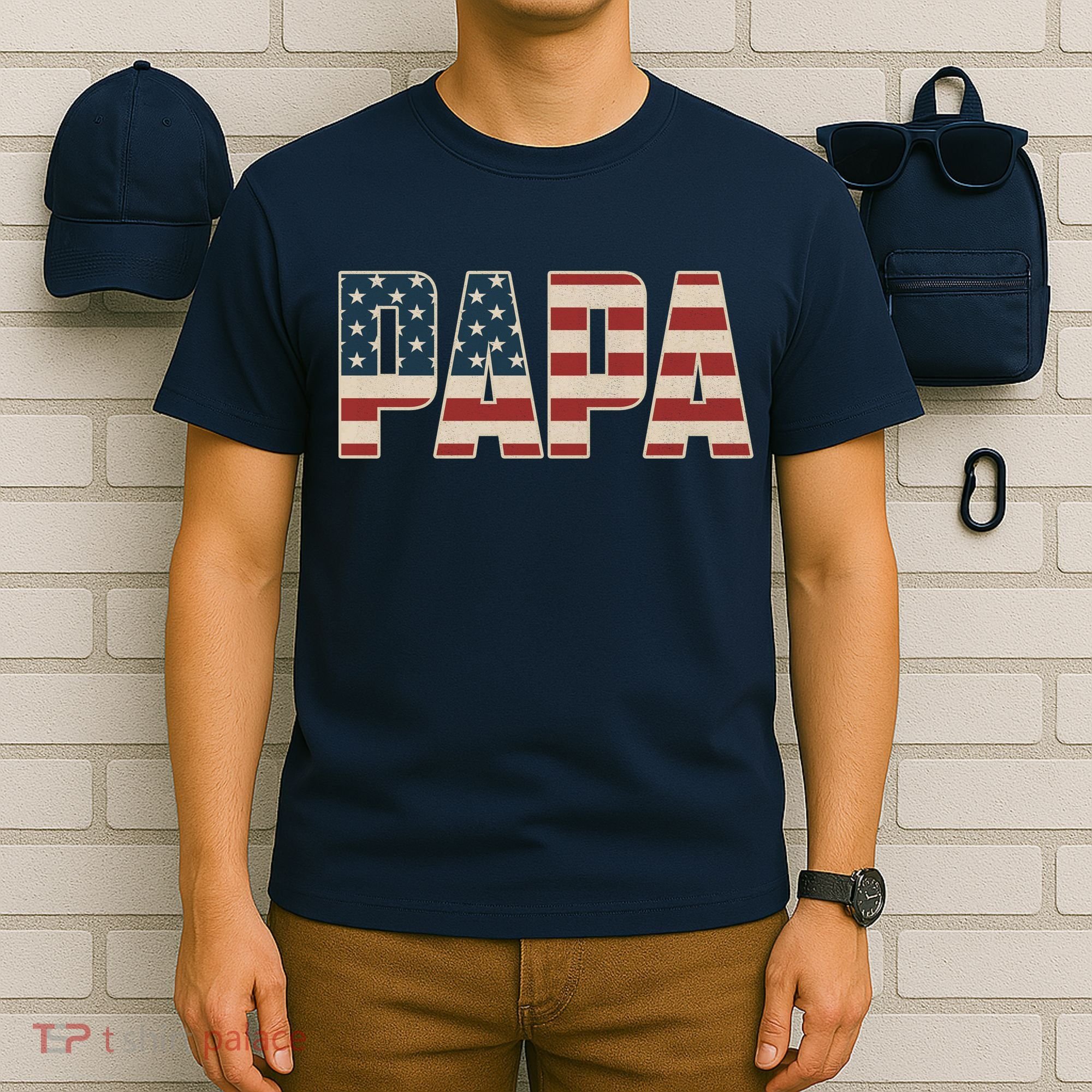 Papa Bold Patriotic American Flag Father’s Day T-Shirt