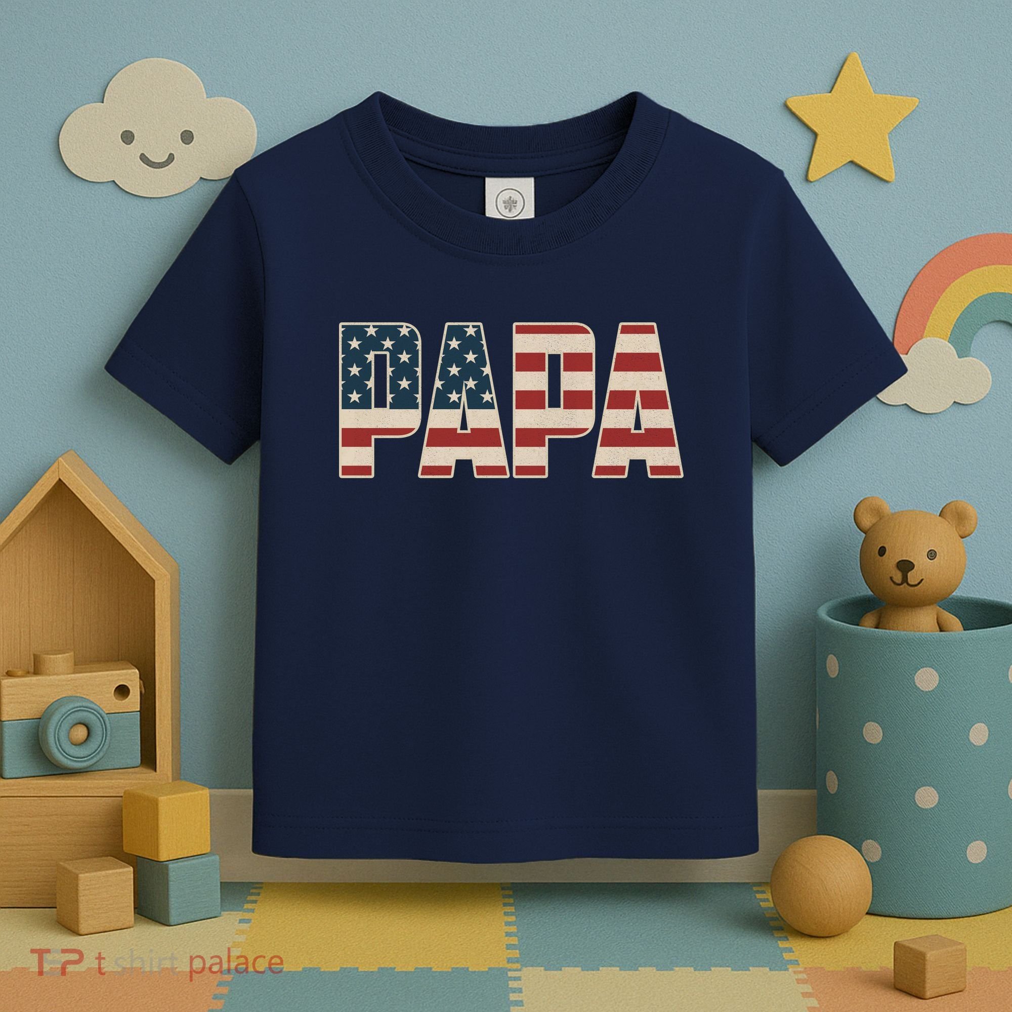 Papa Bold Patriotic American Flag Father’s Day Toddler T-Shirt