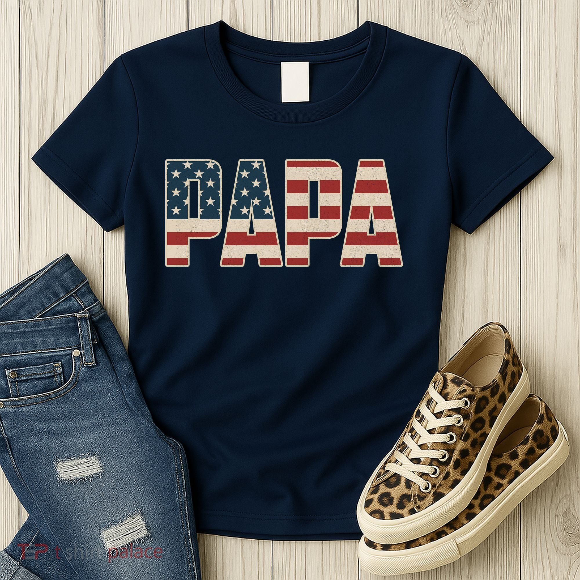 Papa Bold Patriotic American Flag Father’s Day Women's T-Shirt