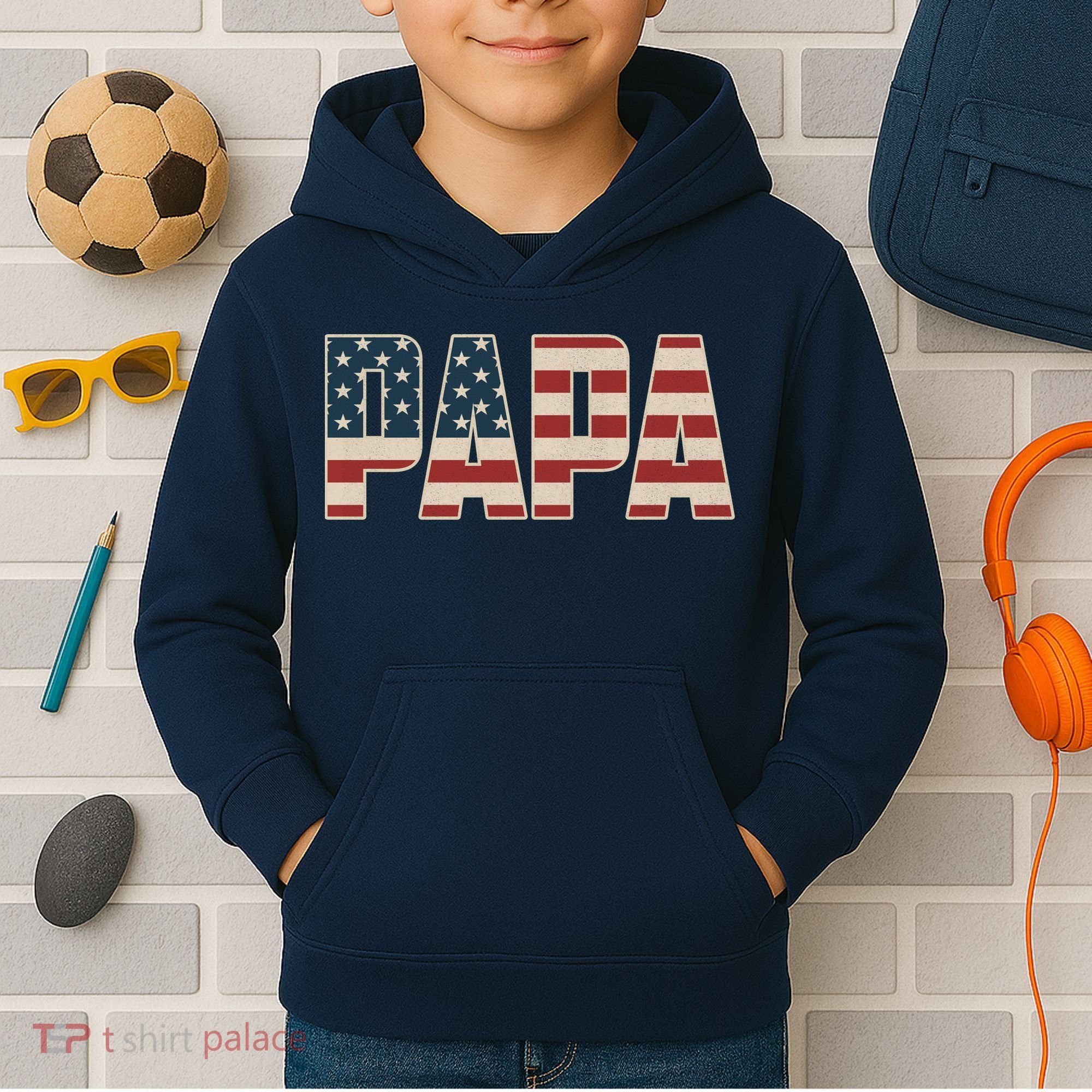 Papa Bold Patriotic American Flag Father’s Day Kids Hoodie
