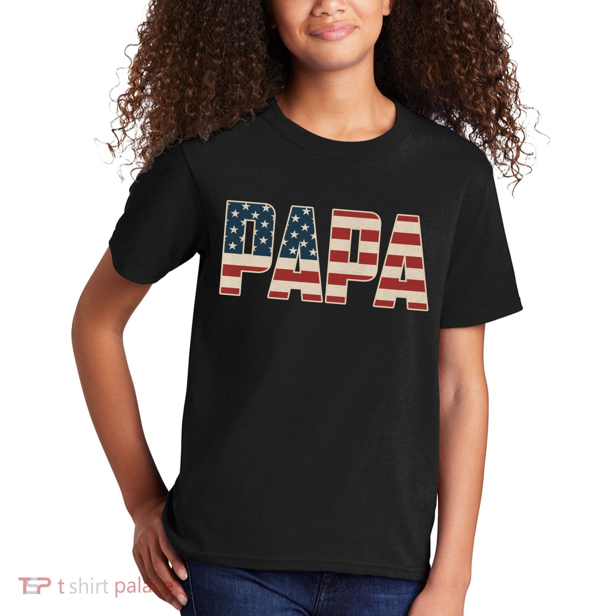 Papa Bold Patriotic American Flag Father’s Day Kids T-Shirt
