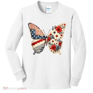 Patriotic Butterfly Kids Long Sleeve Shirt
