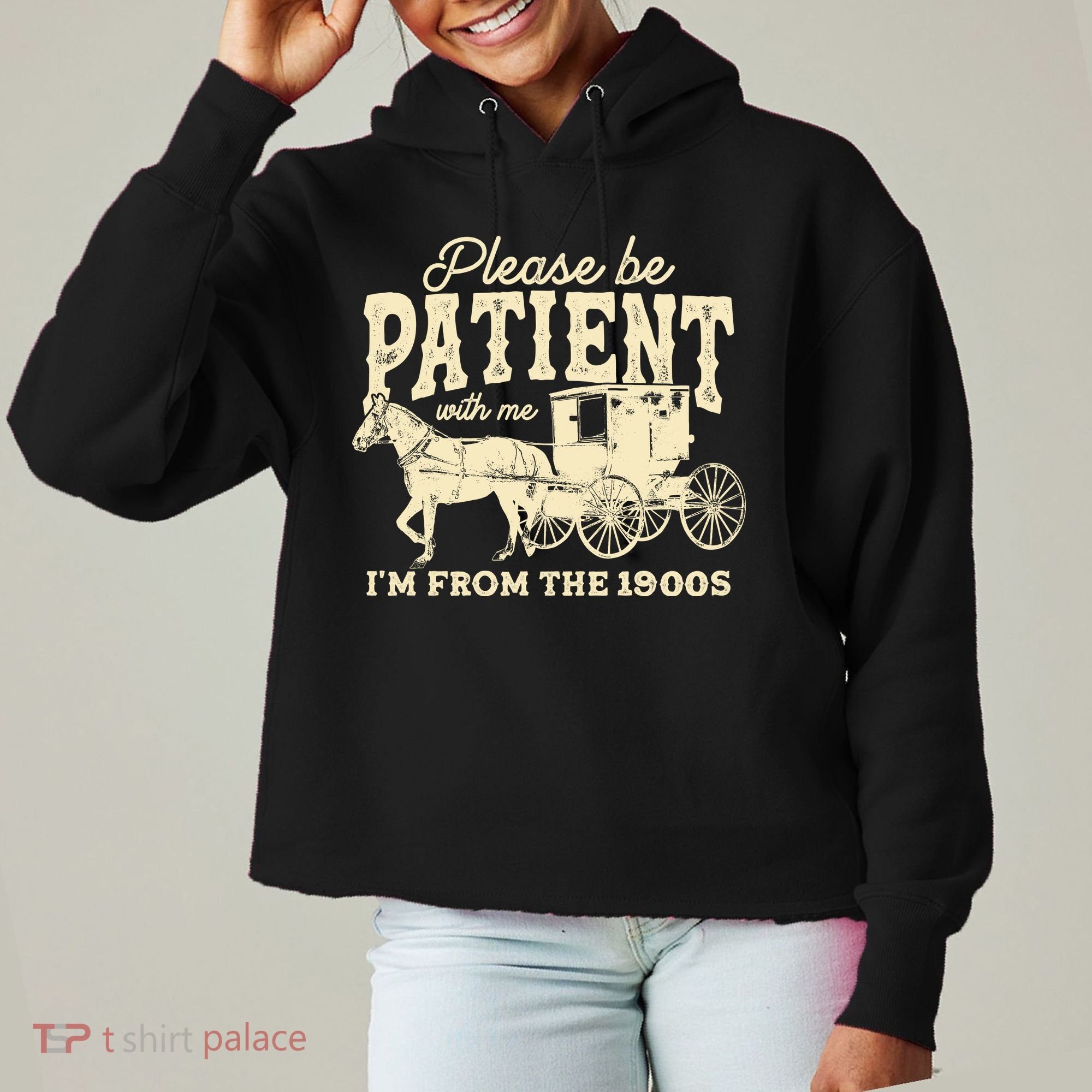 Please Be Patient With Me Im From The 1900s Ladies Heavyweight Boxy Pullover Hoodie
