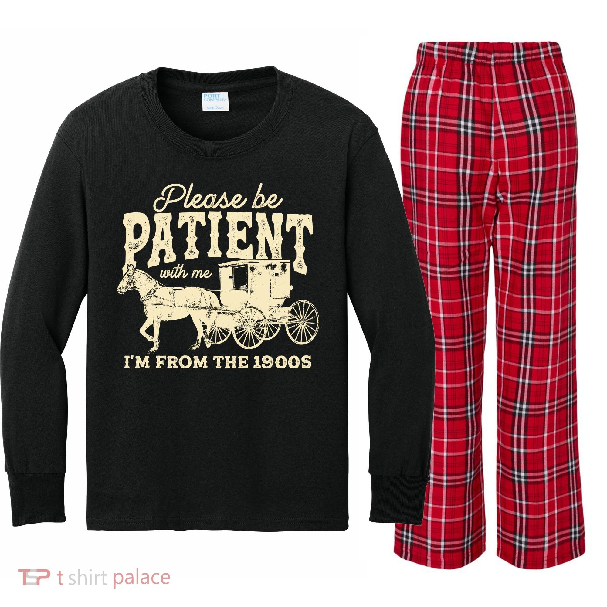 Please Be Patient With Me Im From The 1900s Kids Long Sleeve Plaid Pajama Set