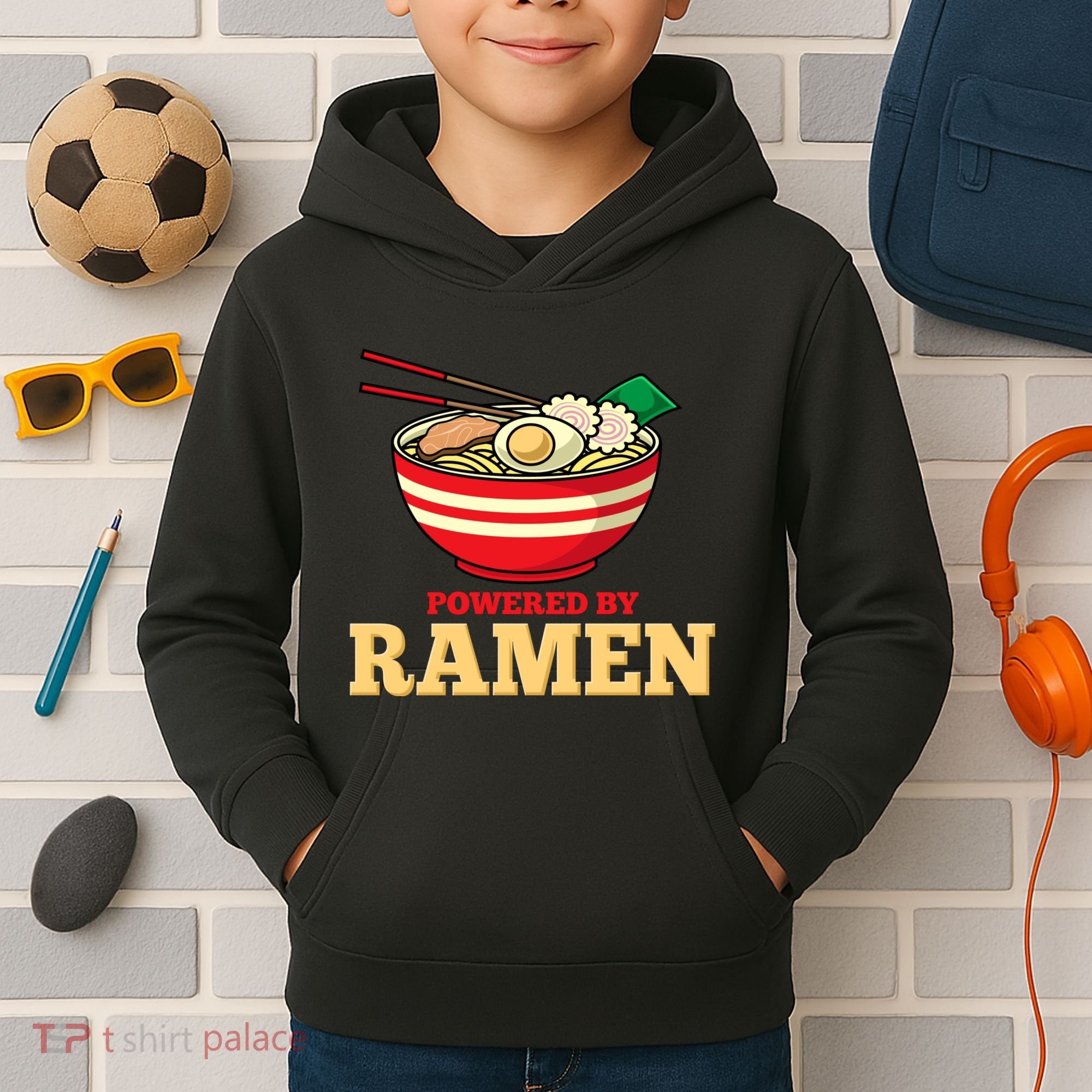 Powered By Ramen Japanese Anime Noodles Kids Hoodie
