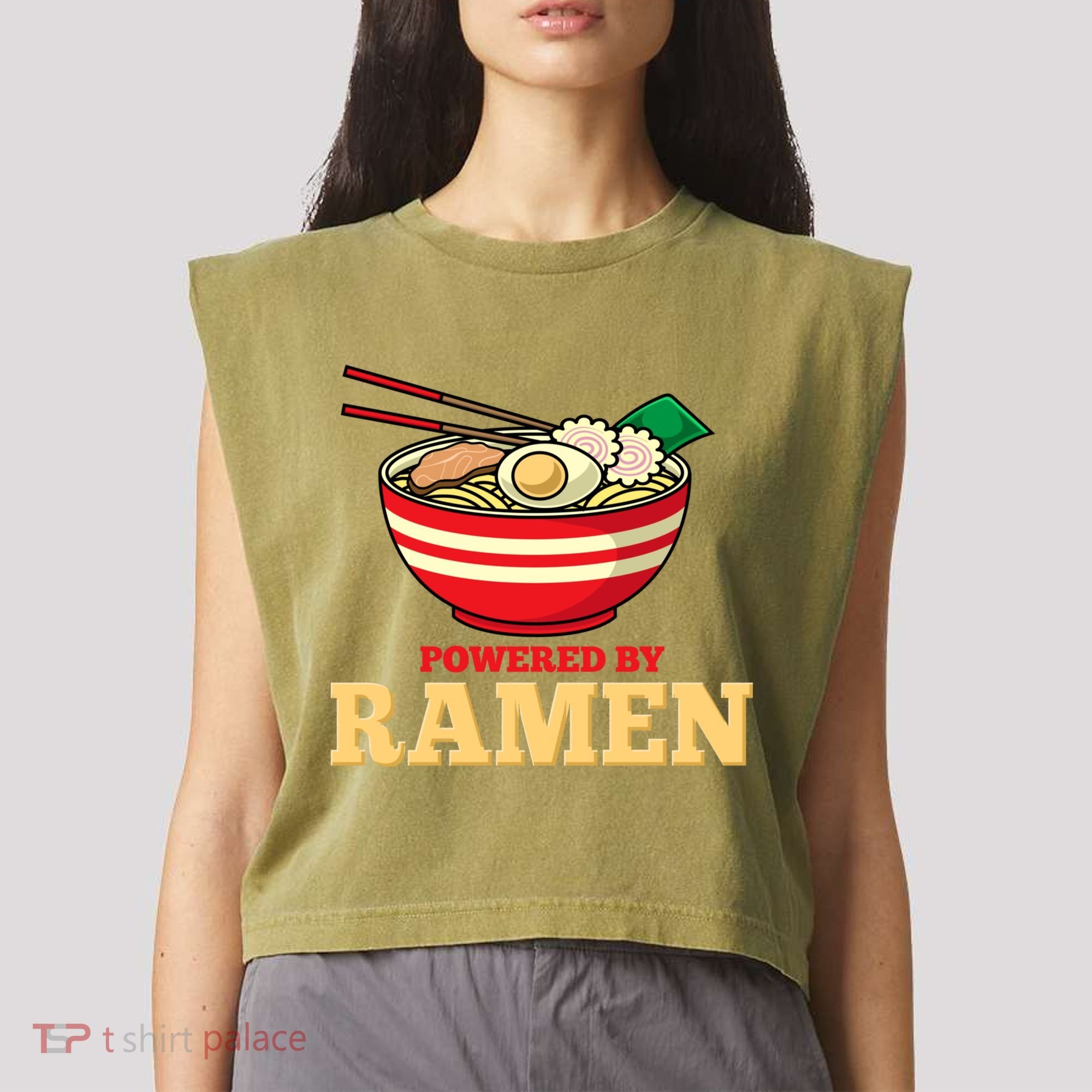 Powered By Ramen Japanese Anime Noodles Garment-Dyed Women's Muscle Tee