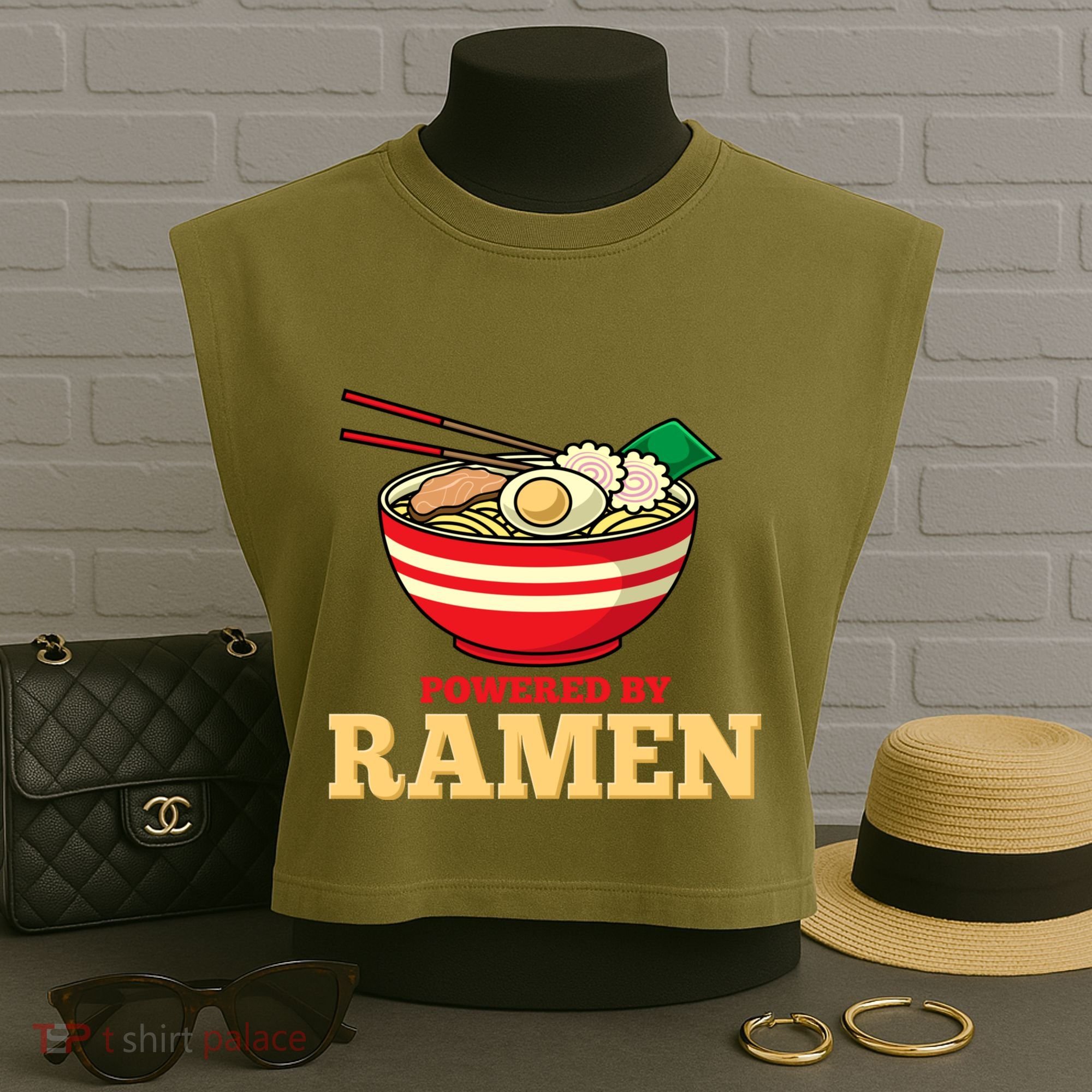 Powered By Ramen Japanese Anime Noodles Garment-Dyed Women's Muscle Tee