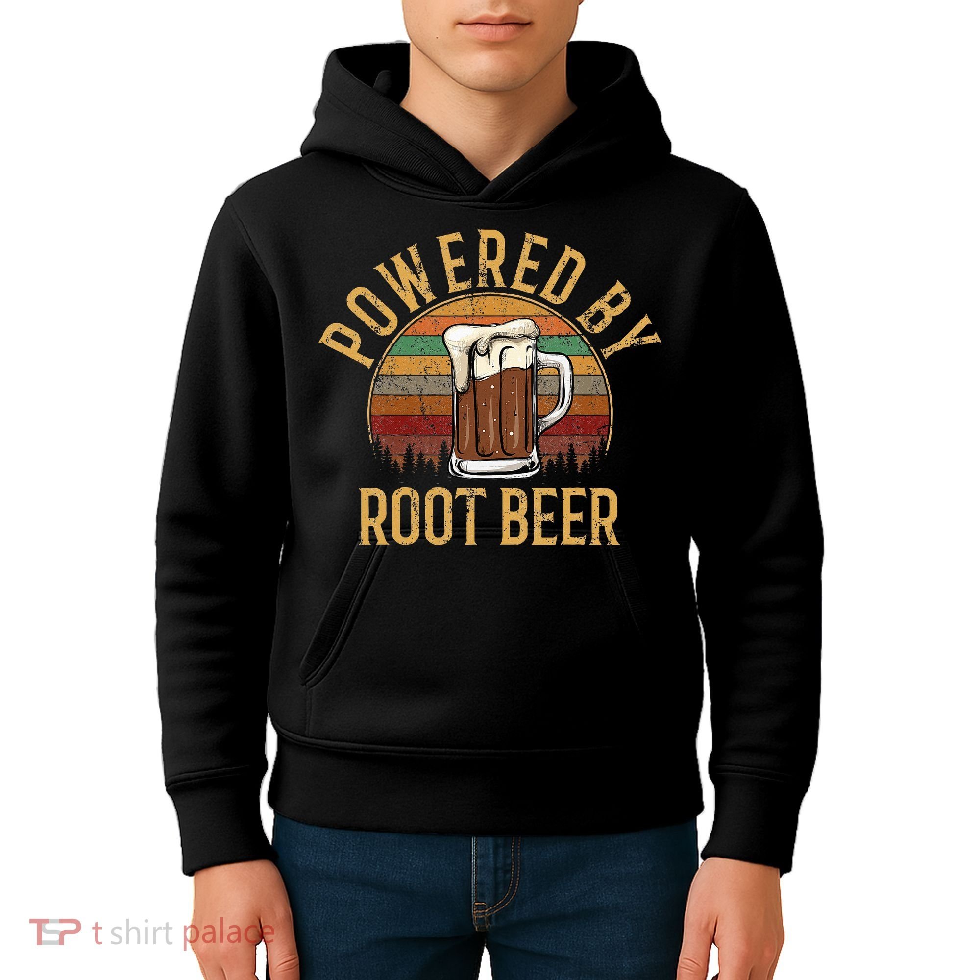 Powered by root beer retro root beer Kids Hoodie