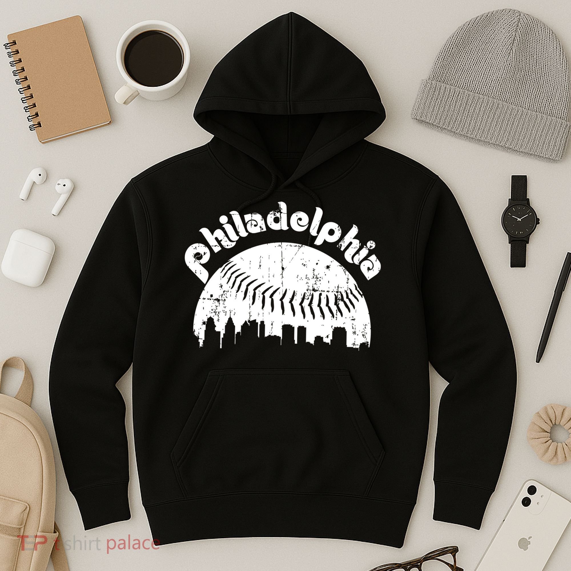 Philadelphia Baseball Retro Philly Skyline Game Day Hoodie