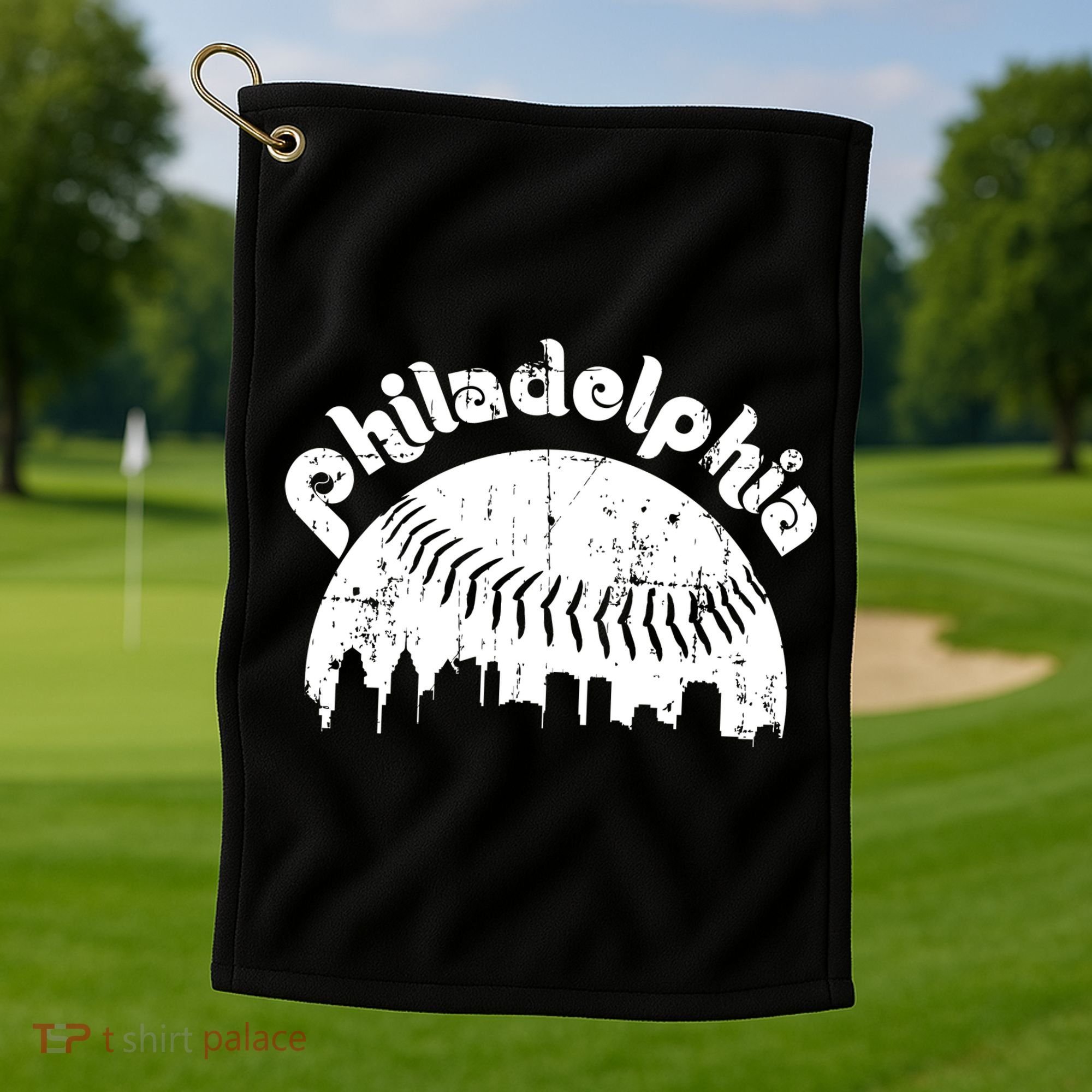 Philadelphia Baseball Retro Philly Skyline Game Day Golf Towel