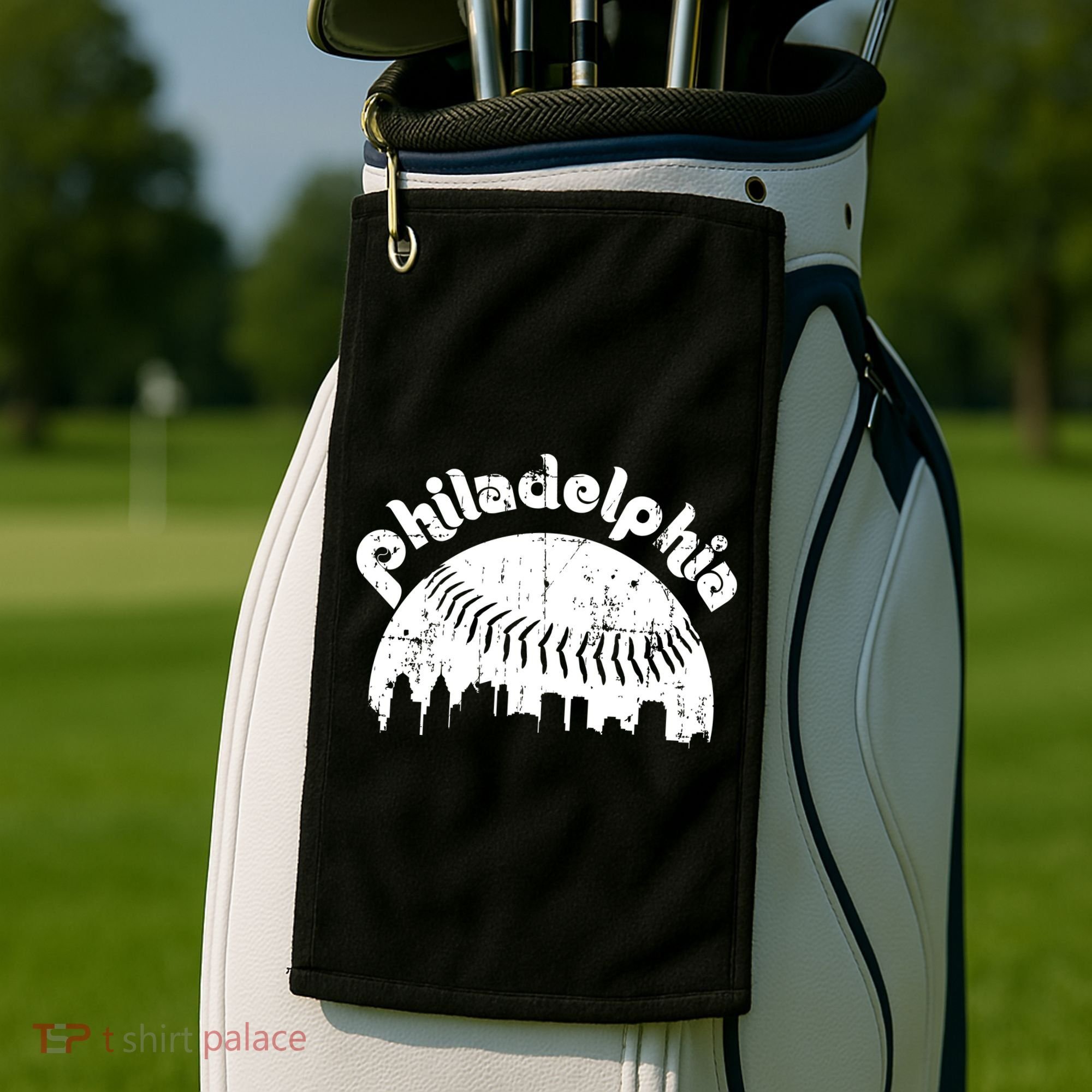 Philadelphia Baseball Retro Philly Skyline Game Day Golf Towel