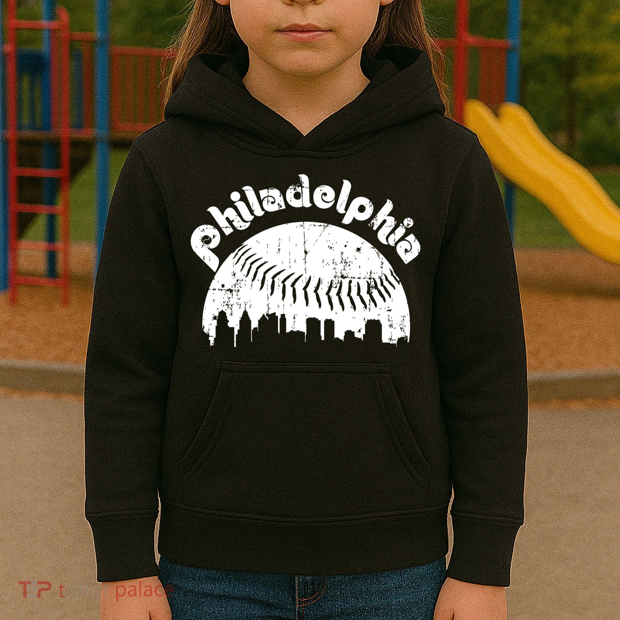 Philadelphia Baseball Retro Philly Skyline Game Day Kids Hoodie