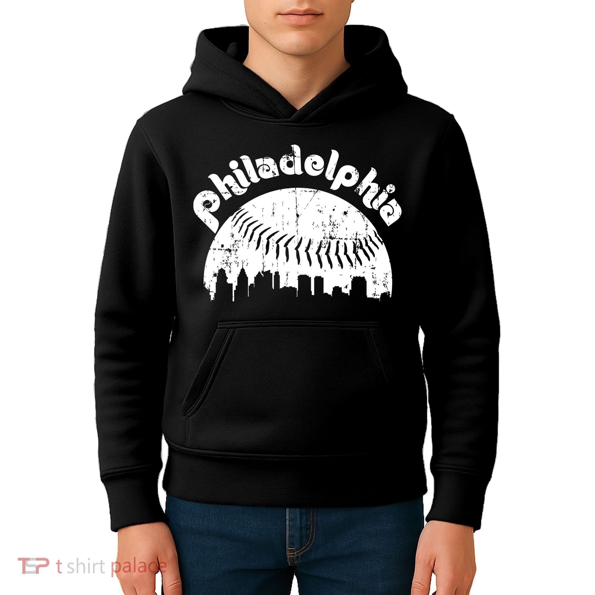 Philadelphia Baseball Retro Philly Skyline Game Day Kids Hoodie