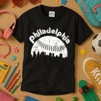 Philadelphia Baseball Retro Philly Skyline Game Day Kids T-Shirt thumb 3