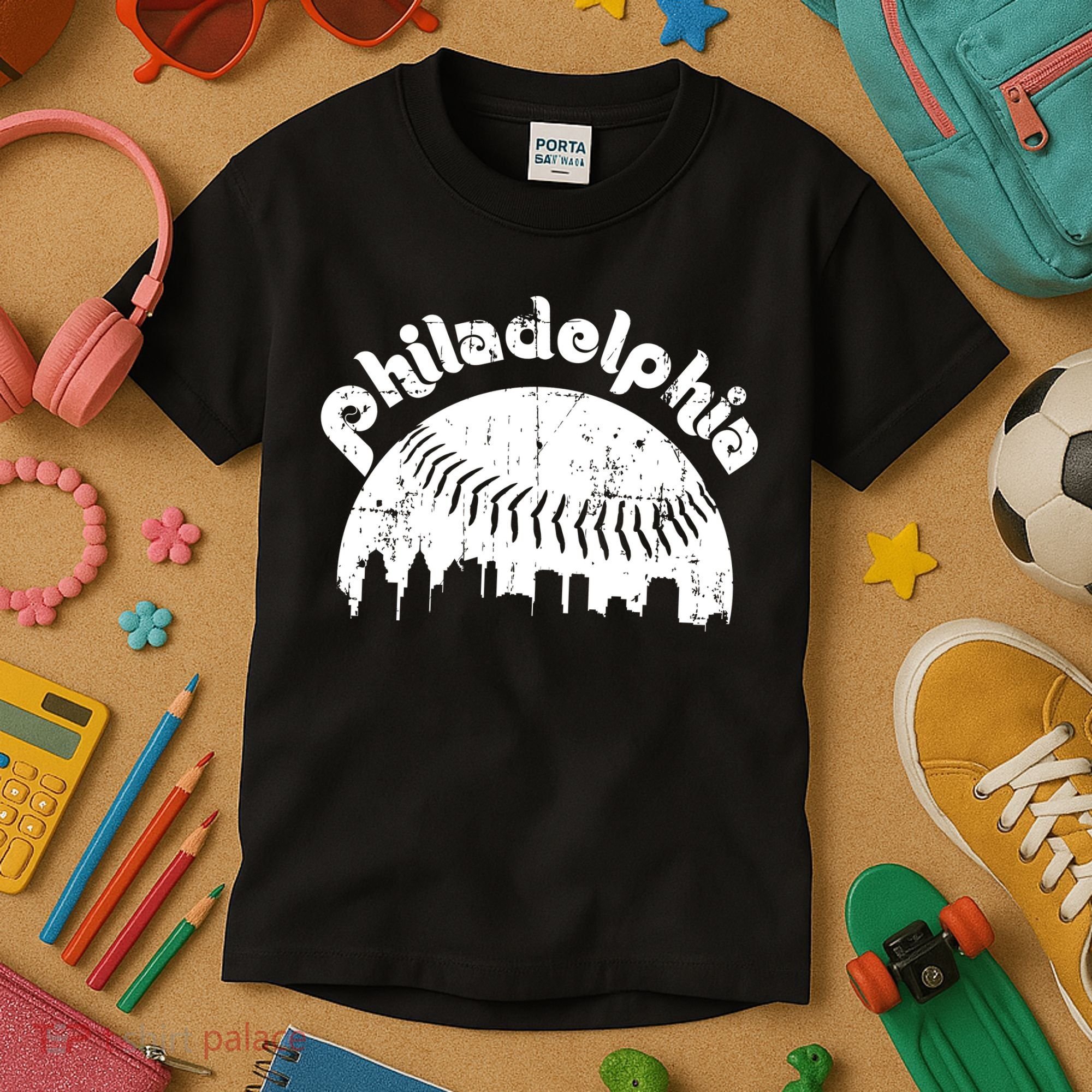 Philadelphia Baseball Retro Philly Skyline Game Day Kids T-Shirt