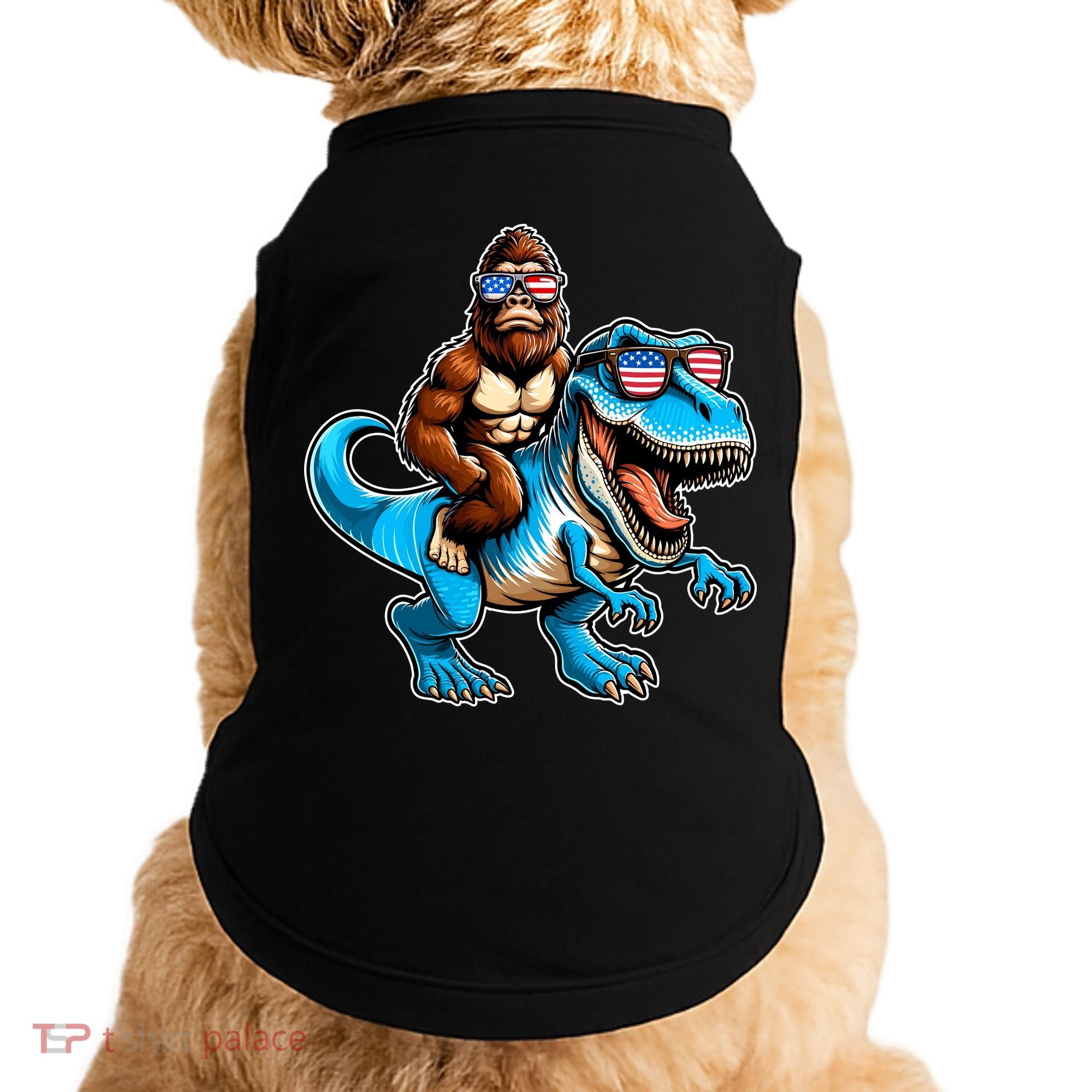 Patriotic Bigfoot Riding T Rex Doggie Tank
