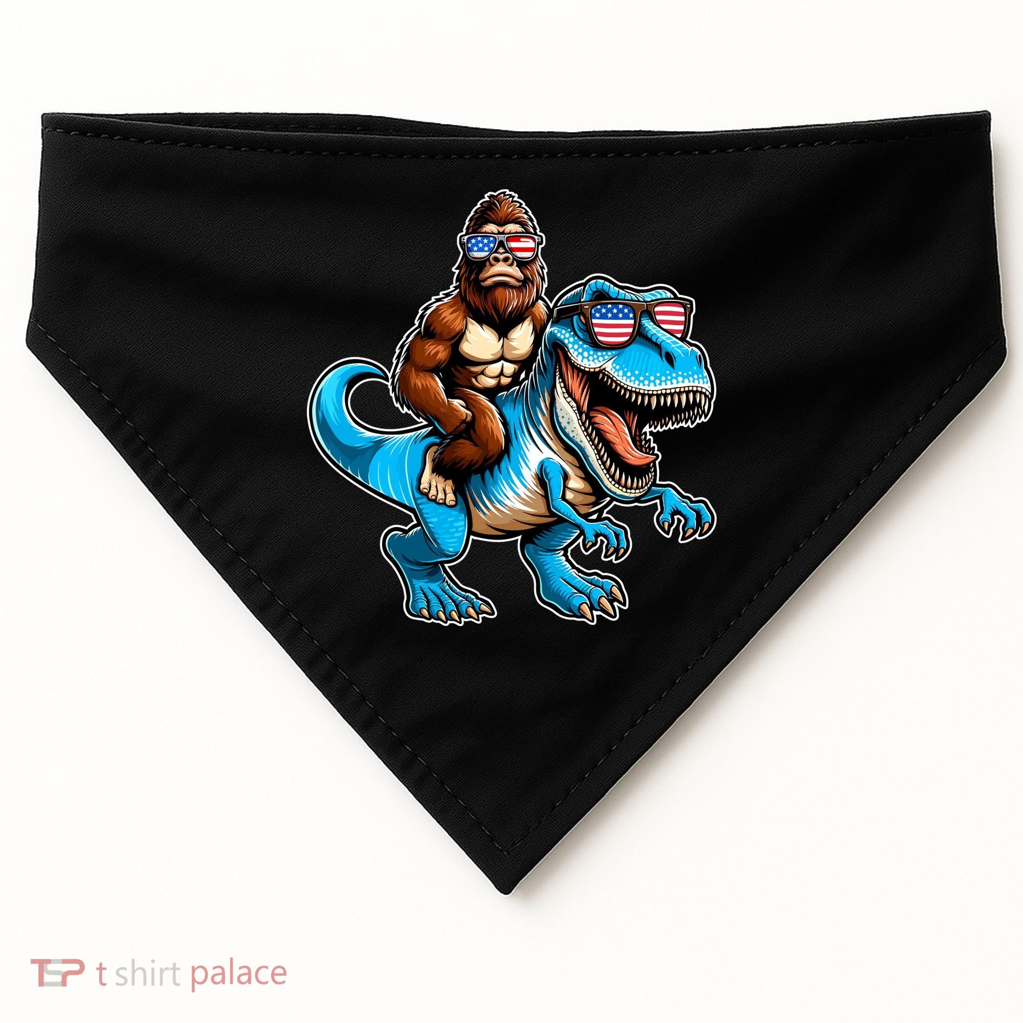 Patriotic Bigfoot Riding T Rex USA-Made Doggie Bandana