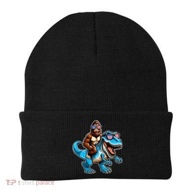 Patriotic Bigfoot Riding T Rex Beanie