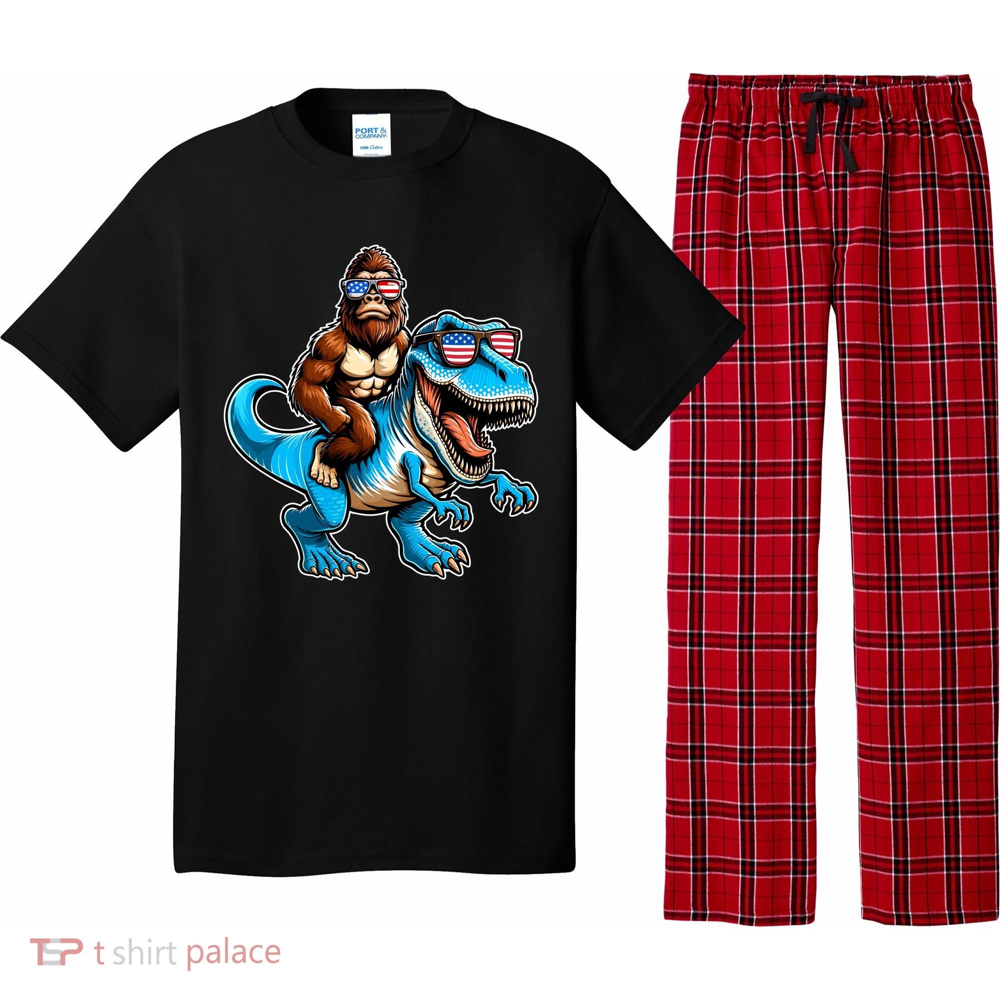 Patriotic Bigfoot Riding T Rex Pajama Set