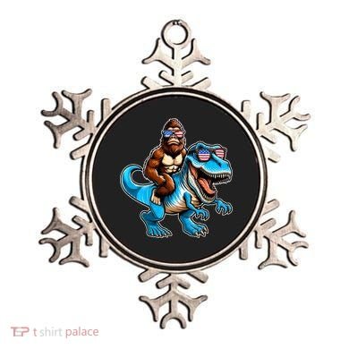 Patriotic Bigfoot Riding T Rex Ornament
