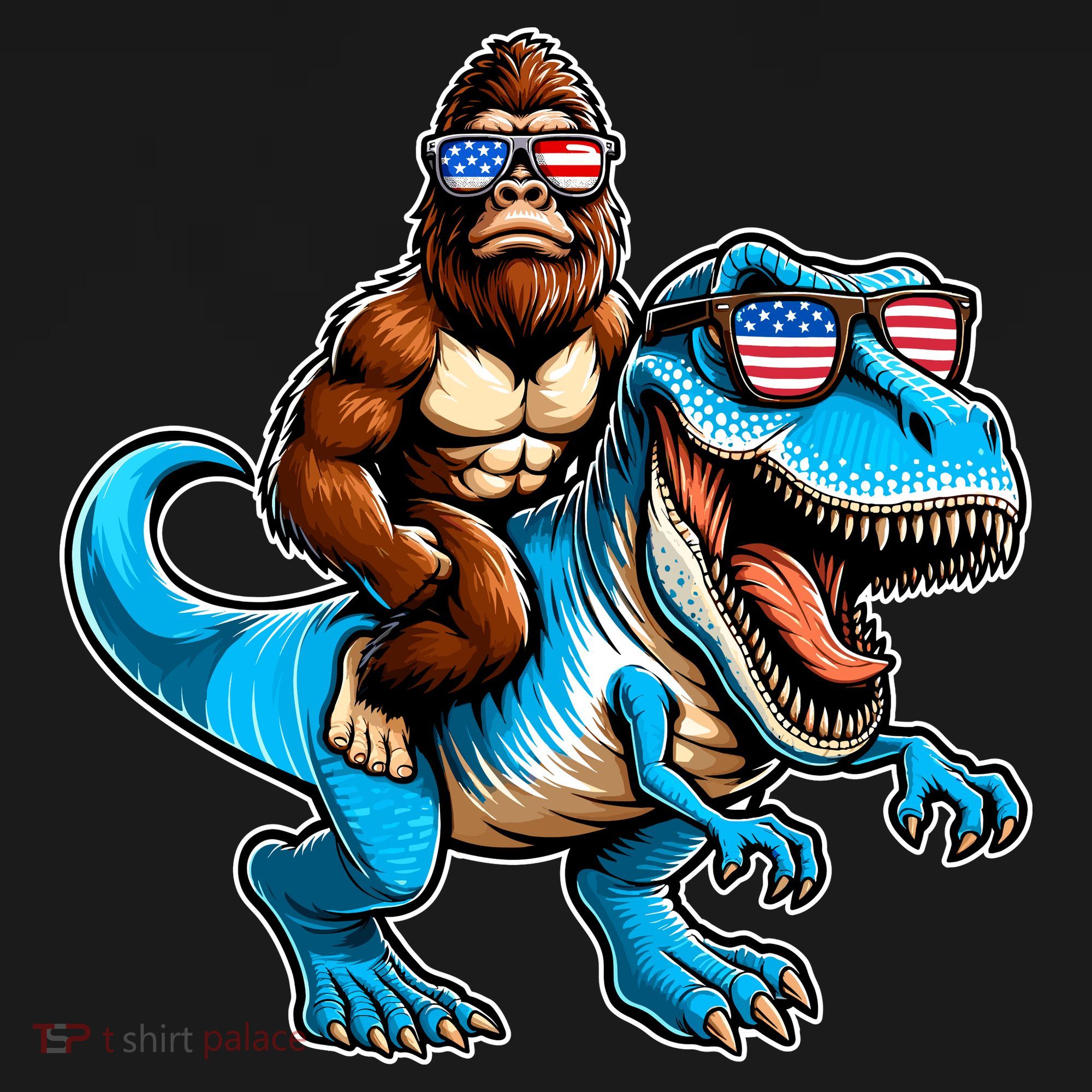 Patriotic Bigfoot Riding T Rex Ornament