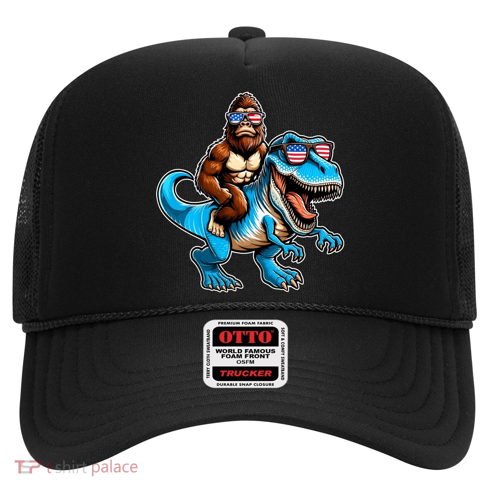 Patriotic Bigfoot Riding T Rex Hat