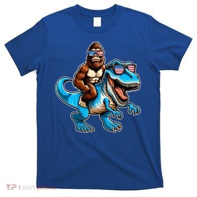 Patriotic Bigfoot Riding T Rex T-Shirt