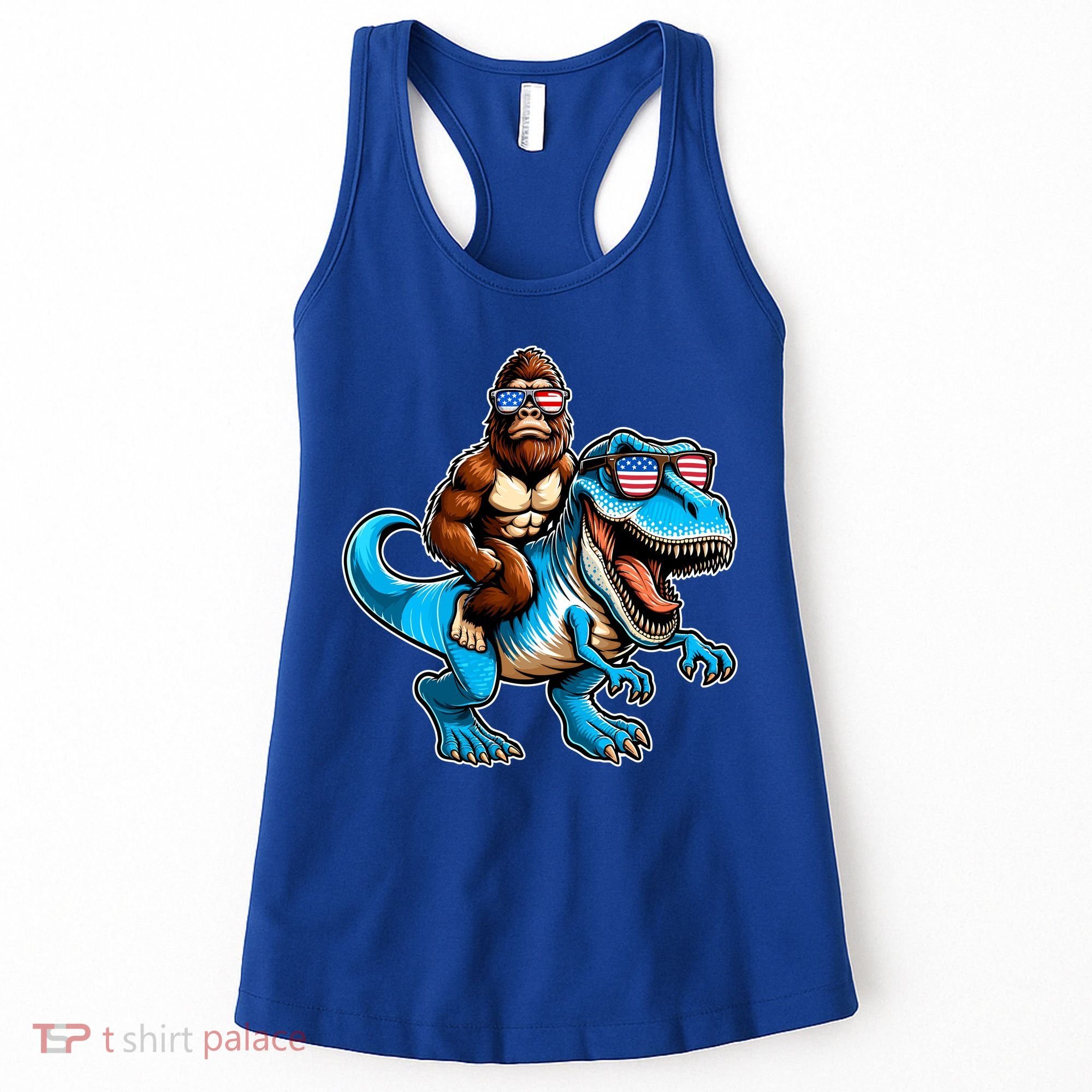 Patriotic Bigfoot Riding T Rex Women's Tank Top