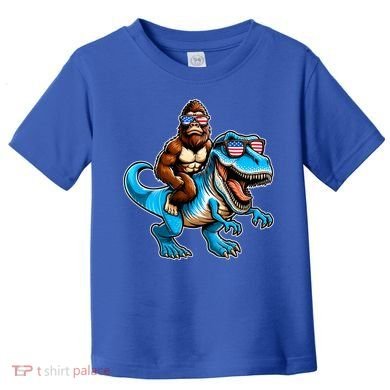 Patriotic Bigfoot Riding T Rex Toddler T-Shirt