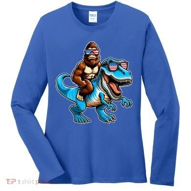 Patriotic Bigfoot Riding T Rex Women's Long Sleeve Shirt