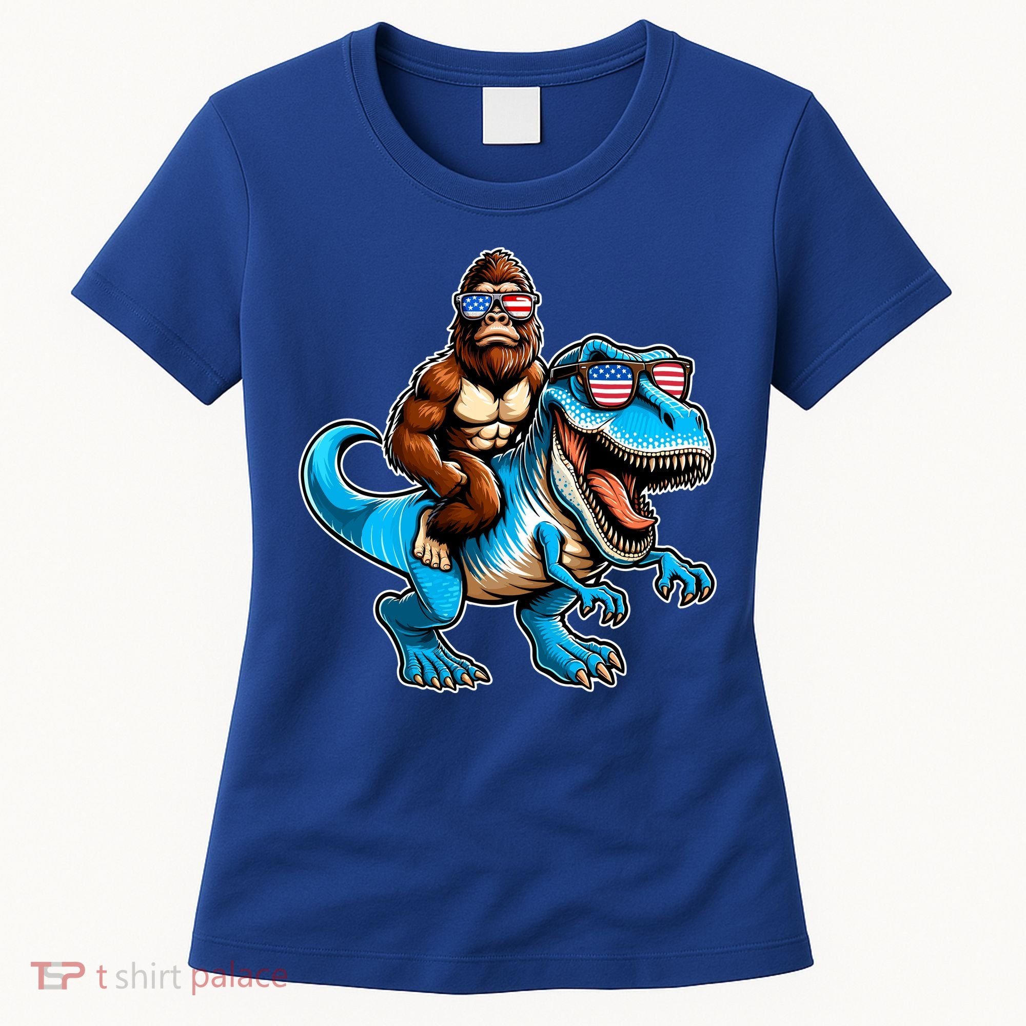 Patriotic Bigfoot Riding T Rex Women's T-Shirt