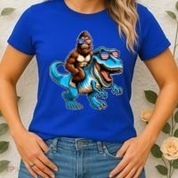 Patriotic Bigfoot Riding T Rex Women's T-Shirt thumb 2