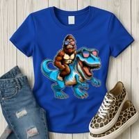 Patriotic Bigfoot Riding T Rex Women's T-Shirt thumb 3