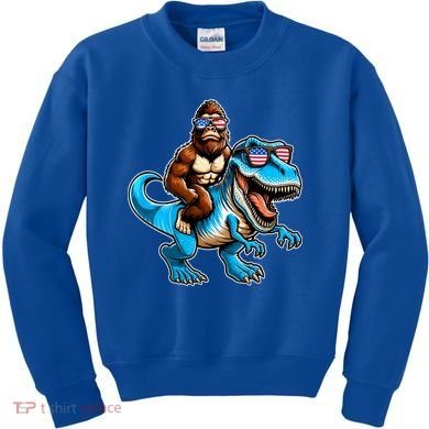 Patriotic Bigfoot Riding T Rex Kids Sweatshirt
