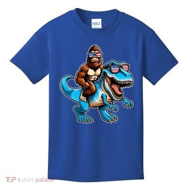 Patriotic Bigfoot Riding T Rex Kids T-Shirt