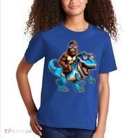 Patriotic Bigfoot Riding T Rex Kids T-Shirt thumb 2