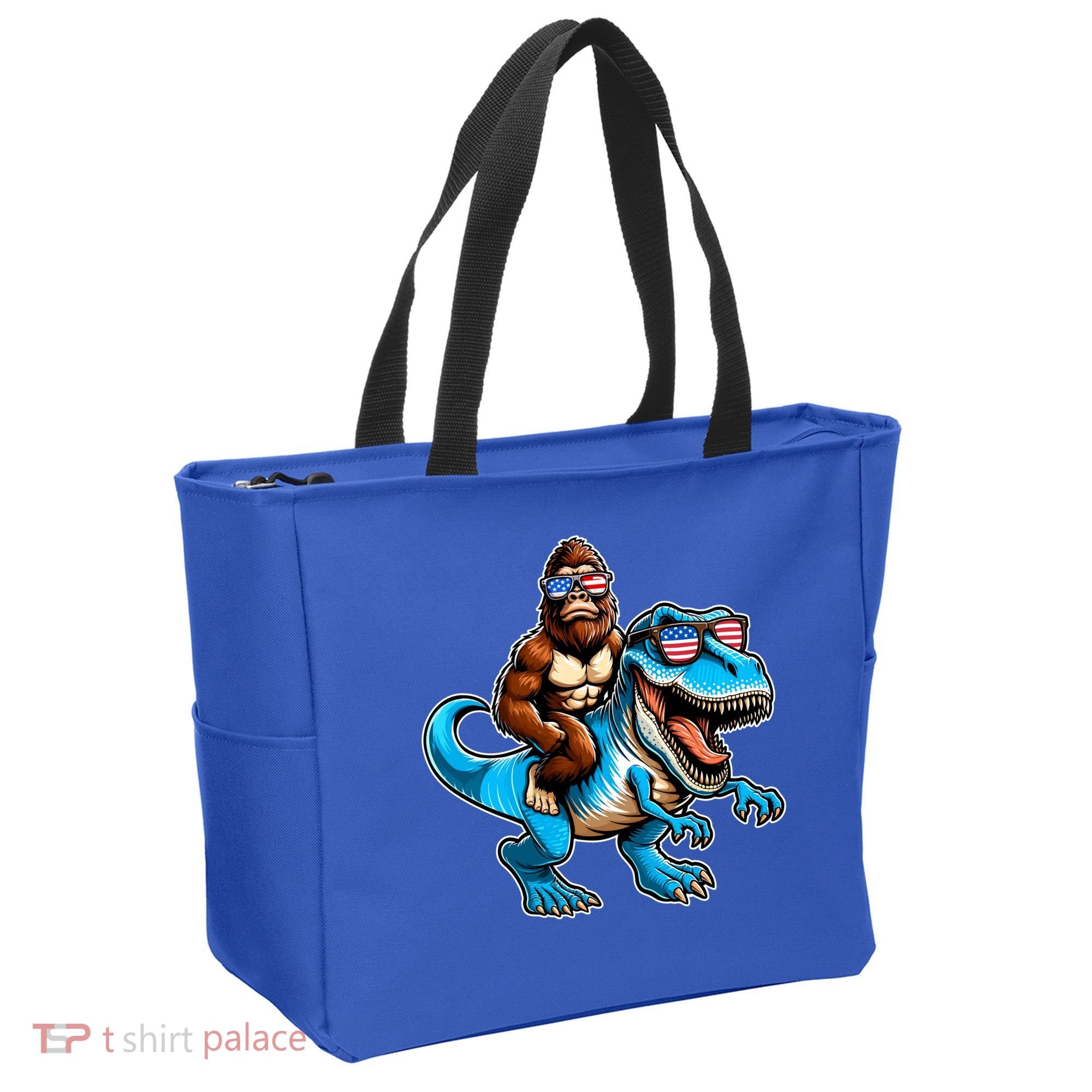 Patriotic Bigfoot Riding T Rex Tote Bag