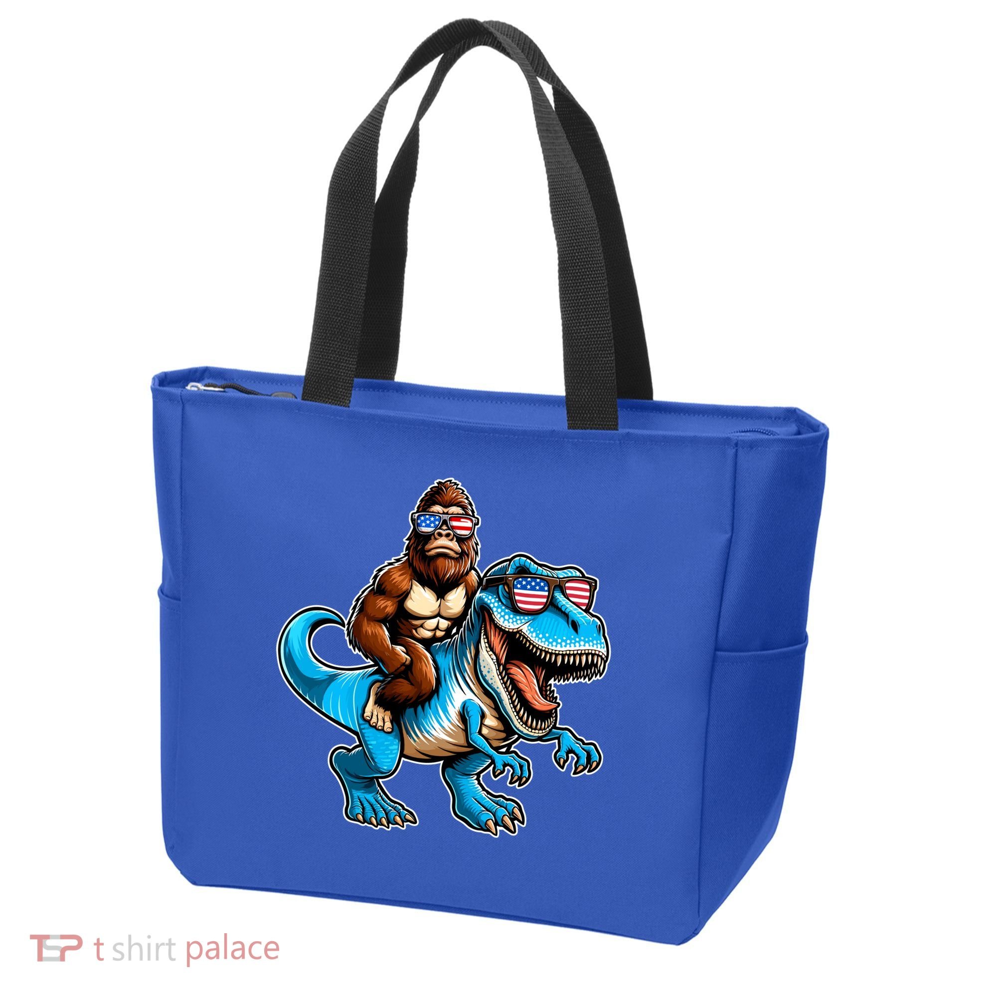 Patriotic Bigfoot Riding T Rex Tote Bag