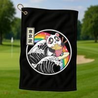 Panda Bear Ra Noodles Japanese Wave Anime Rainbow Kawaii Great Gift Golf Towel thumb 1
