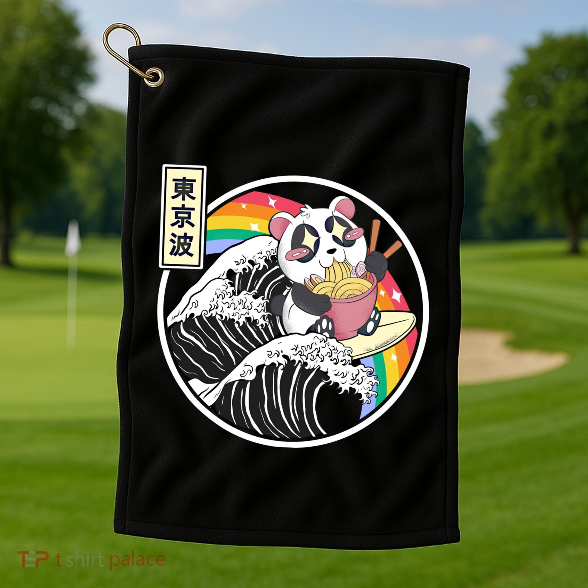 Panda Bear Ra Noodles Japanese Wave Anime Rainbow Kawaii Great Gift Golf Towel