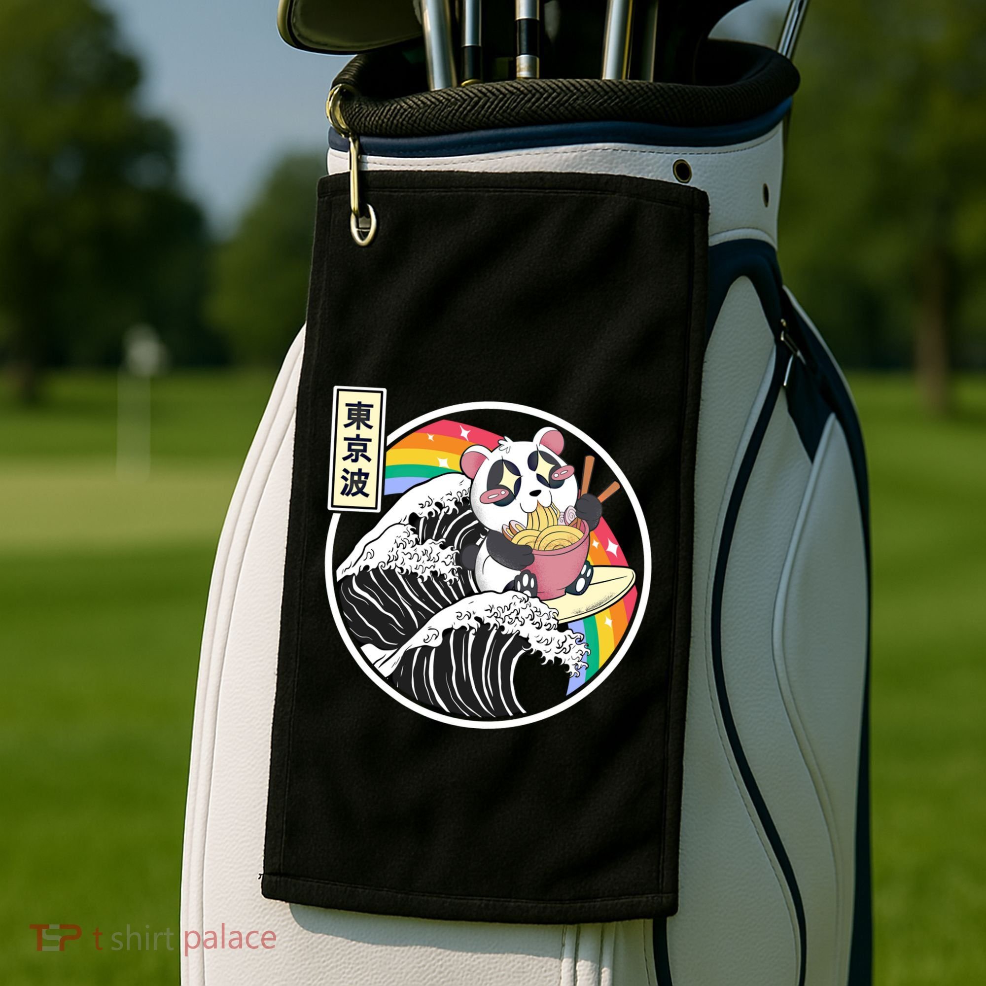 Panda Bear Ra Noodles Japanese Wave Anime Rainbow Kawaii Great Gift Golf Towel