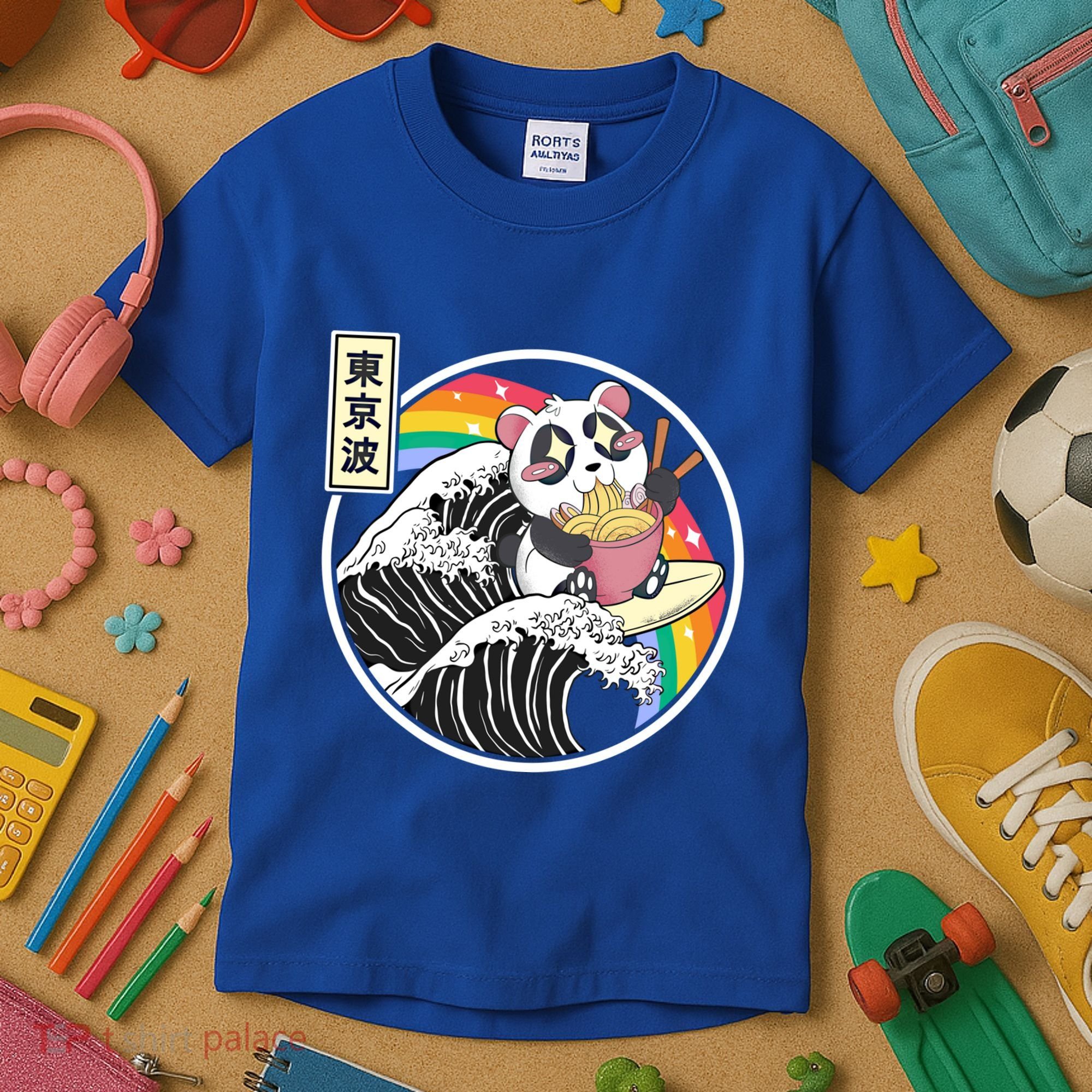 Panda Bear Ra Noodles Japanese Wave Anime Rainbow Kawaii Great Gift Kids T-Shirt